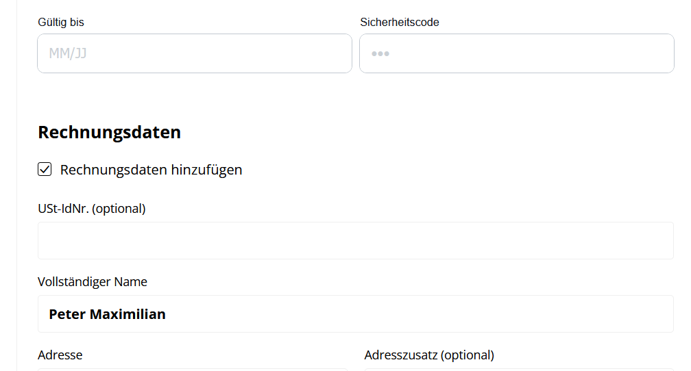 UID Eingabe im SumUp WebShop