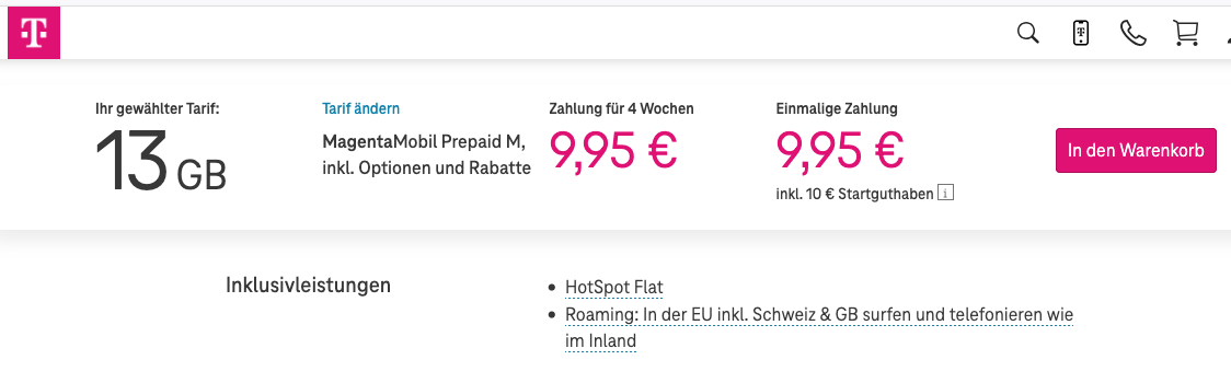 Telekom Magenta Mobil Prepaid SIM Karte